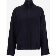 Mustang Fermuarlı Yaka Relaxed Düz Siyah Kazak Kadın M5WL-KZK1451