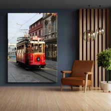 GülsenArt Nostaljik Tramvay Şehir Merkezi Kanvas Tablo Kırmızı Raylı Ulaşım Tablo