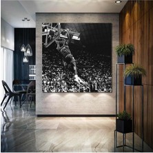 Michael Jordan Efsane Smaç Chicago Bulls Basketbol Siyah Beyaz Kare Hd Baskı Kanvas Tablo