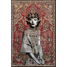 GülsenArt Dekoratif Halı Deseninde Uzak Doğulu Kadın Hd Dijital Dikey Baskı Kanvas Tablo