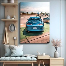 Toyota Supra Mavi Modifiyeli Araba Kanvas Tablo Japon Spor Otomobil Tuning Tablo