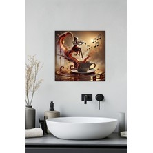 KutuTR 3D Görünümlü Keman ve Kahve Temalı Temperli Cam Kare Tablo 33X33 cm Uv Baskı -CTK004