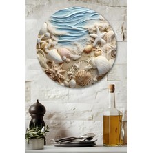 KutuTR 3D Görünümlü Temperli Cam Tablo – Deniz ve Deniz Kabuğu Temalı Duvar Süsü Uv Baskı 33X33 CM-CDS123