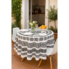 Mira Home Yuvarlak Geometrik Siyah Desenli Duck Kumaş Masa Örtüsü 150X150 cm