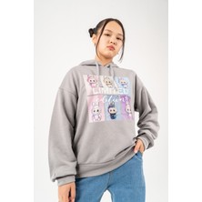 Giyicem Kız Çocuk Labubu Baskılı 3 Iplik Kışlık Şardonsuz Sweatshirt 4540