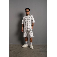 Rawea Fashion Erkek Baskılı Ikili Şortlu Takım - Beyaz