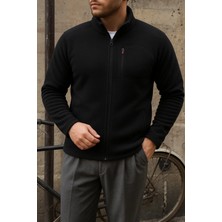 Comstar Erkek Kalın Fermuarlı Kışlık Günlük Siyah Polar Ceket