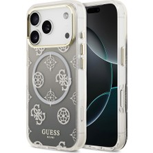 iPhone 17 Pro Uyumlu Kılıf Guess Lisanslı M-Safe Özellikli Simli Peony Desenli Silikon Kapak Siyah