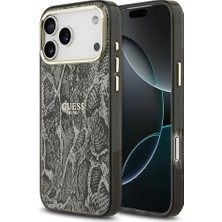 iPhone 17 Pro Max Uyumlu Kılıf Guess Lisanslı M-Safe Özellikli Yazı Logolu Python Desen Kapak Siyah