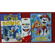 2 Adet Stickerli Boyama Kitabı ve 12 Li Kuru Boya Kalemi (Sonic-A / Paw Patrol-A)