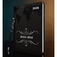 Bk Gift Kişiye Özel Isimli Termo Sert Kapak 2026 Siyah Ajanda & Kalem -1, Öğretmenler Günü Hediyesi, Yeni Iş Hediyesi