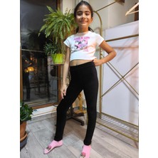 Şimo Butik Kız Çocuk Tayt Kışlık Kadife Beli Lastikli Siyah