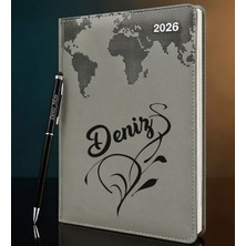 Bk Gift Kişiye Özel Isimli Termo Sert Kapak 2026 Gri Ajanda & Kalem -5, Öğretmenler Günü Hediyesi, Yeni Iş Hediyesi