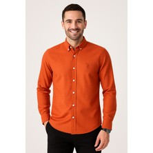 Tomris Butik Erkek Kiremit Rengi Keten Gömlek