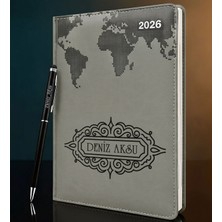 Bk Gift Kişiye Özel Isimli Termo Sert Kapak 2026 Gri Ajanda & Kalem -11, Öğretmenler Günü Hediyesi, Yeni Iş Hediyesi