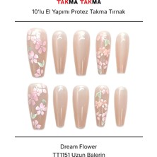 Takma Takma 10'lu Ten Rengi Uzun Balerin TT1151 Tekrar Kullanılabilir El Yapımı Protez Takma Tırnak - Ten Rengi-M