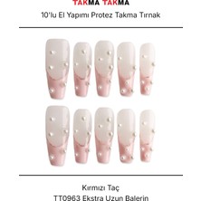 Takma Takma 10'lu Pembe Ekstra Uzun Balerin TT0963 Tekrar Kullanılabilir El Yapımı Protez Takma Tırnak - Pembe-L