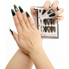 Takma Takma 10'lu Siyah Uzun Balerin TT0969 Tekrar Kullanılabilir El Yapımı Protez Takma Tırnak - Siyah-M