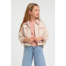 Escabel Kız Çocuk 5-14 Yaş Işlemeli Denim Ceket 24227 Bej