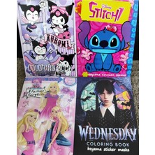 4 Adet Stickerli Boyama Kitabı (Stitch/barbie/wednesday/y.kuromi Figürlü)