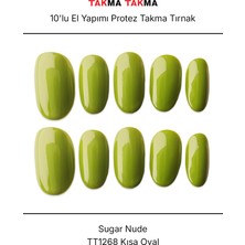 Takma Takma 10'lu Yeşil Kısa Oval TT1268 Tekrar Kullanılabilir El Yapımı Protez Takma Tırnak - Yeşil-XS