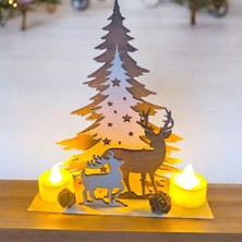 Hayaller Dükkanı Işıklı Tealight Mumlu Ahşap Masa Üstü Yılbaşı Dekor