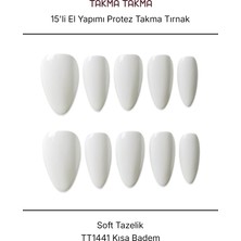 Takma Takma 10'lu Beyaz Kısa Badem TT1441 Tekrar Kullanılabilir El Yapımı Protez Takma Tırnak - Beyaz-L