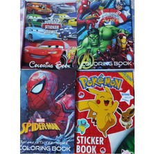 4 Adet Stickerli Boyama Kitabı (Süper Kahramanlar,örümcek Ad.,pocemon,arabalar Figürlü)
