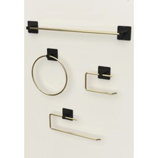 Karteya Yapışkanlı Paslanmaz Gold Rulo ve Uzun Havluluk Wc Kağıtlık ve Çember Havluluk Banyo Mutfak 4'lü Set