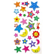 Limmy Sticker Kabartmalı Stiker Çıkartma Etiket (LRX006)-18X9 Cm- Desenli Yıldızlar Ay