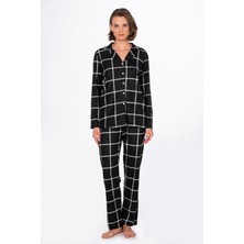 Kompedan Kadın Süet Önden Düğmeli Pijama Takımı | Beyaz Çizgili