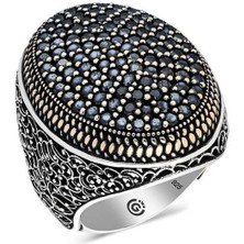 Gumush Hk Gümüş Erkek Yüzük Siyah Zirkon Taşlı Oval |Gümüş Takı Hediyelik Ürünler