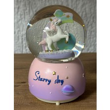 Tunç Unicorn Temalı Işıklı Müzikli Kar Püskürtmeli Orta Boy Pilli Kar Küresi