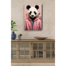 Pembe Kıyafet Giymiş Panda Yağlı Boya Görünümlü Hd Dijital Baskı Dikey Kanvas Tablo 124512