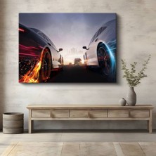 Yarış Arabaları Işık Efektli Kanvas Tablo Hız Düellosu Pist Sanatı Tablo