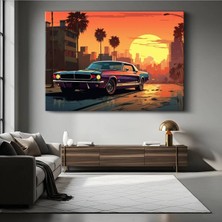 Ford Mustang Gt Günbatımı Kanvas Tablo Şehir Manzarası Amerikan Tablo