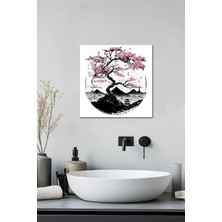 KutuTR Sakura Ağacı Temalı Temperli Cam Kare Tablo 33X33 cm Ebadında Uv BASKI-CKT028