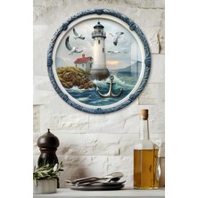 KutuTR 3D Görünümlü Temperli Cam Tablo – Deniz Feneri ve Martı Temalı Duvar Süsü Uv Baskı 33X33 CM-CDS066