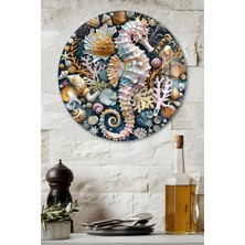 KutuTR 3D Görünümlü Temperli Cam Tablo – Deniz Atı ve Kabukları Temalı Duvar Süsü Uv Baskı 33X33 CM-CDS093