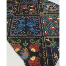 Kumaş Parça Siyah Üzeri Çok Renkli Jarse Kumaş (En 125 cm x Boy 70 Cm)