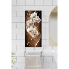 KutuTR Beyaz Orkide ve Altın Işıltılar Temalı Temperli Cam Dik Tablo – 30X60 cm Hd Uv Baskı - DCT018