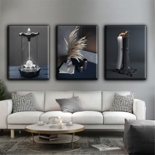 Dekoratif Tablonuz Dekoratif Şık Modern Hd Dijital Baskı Dikey 3'lü Kanvas Tablo Kombin H1