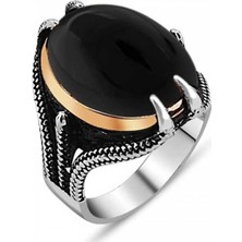 Gumush Hk Gümüş Erkek Yüzük Siyah Taşlı Kartal Pençesi |Gümüş Takı Hediyelik Ürünler