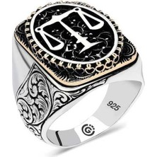 Gumush Hk Gümüş Erkek Yüzük Adalet Terazisi Oval |Gümüş Takı Hediyelik Ürünler