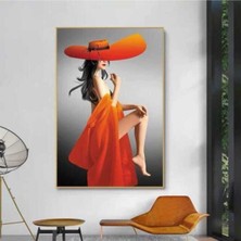 GülsenArt Dekoratif Woman & Orange Hd Dijital Baskı Dikey Kanvas Tablo Ofis Dekoru