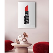 GülsenArt Kırmızı Rujlu Dekoratif Hd Dijital Baskı Dikey Kanvas Tablo Güzellik Salonu Kuaför Dekoru