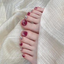 Takma Takma 10'lu Pembe Ayak Tırnağı TT1193 Tekrar Kullanılabilir El Yapımı Protez Takma Tırnak - Pembe-L