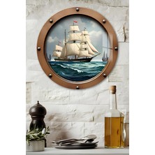 KutuTR 3D Görünümlü Temperli Cam Tablo – Yelkenli Gemi Temalı Duvar Süsü Uv Baskı 33X33 CM-CDS070