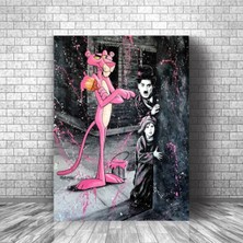 Pink Panther & Charlie Chaplin Hd Dijital Baskı Dikey Kanvas Tablo Iş Yeri Ofis Oturma Odası Dekoru