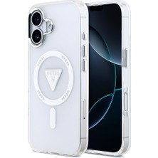 iPhone 17 Uyumlu Kılıf Guess Lisanslı M-Safeli Iml Baskıüçgen Logolu Metal Kamera Çerçeveli Şeffaf